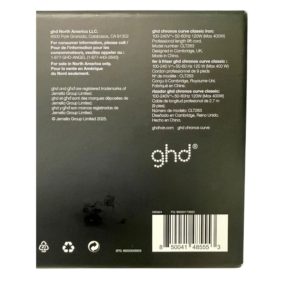 ghd Chronos Curve Classic 1 Inch Tong Professional Curling Iron CL7253 Open Box